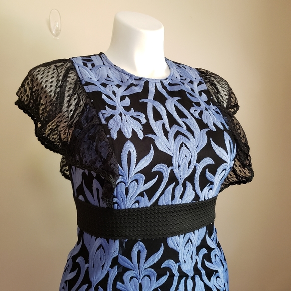 Foxiedox Rosabel Embroidered Midi Sheath Dress Blue Black Large NWT - Picture 3 of 11